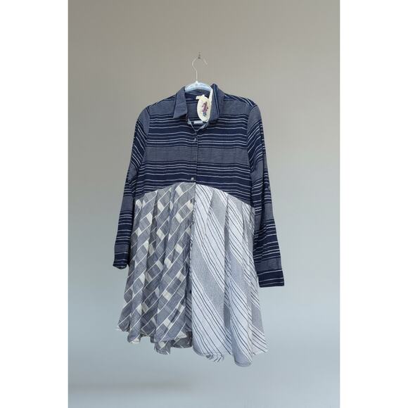 Babydoll 100% cotton layering Mix Fabric Shirt Swing Mix Pattern Dress S - Picture 3 of 7